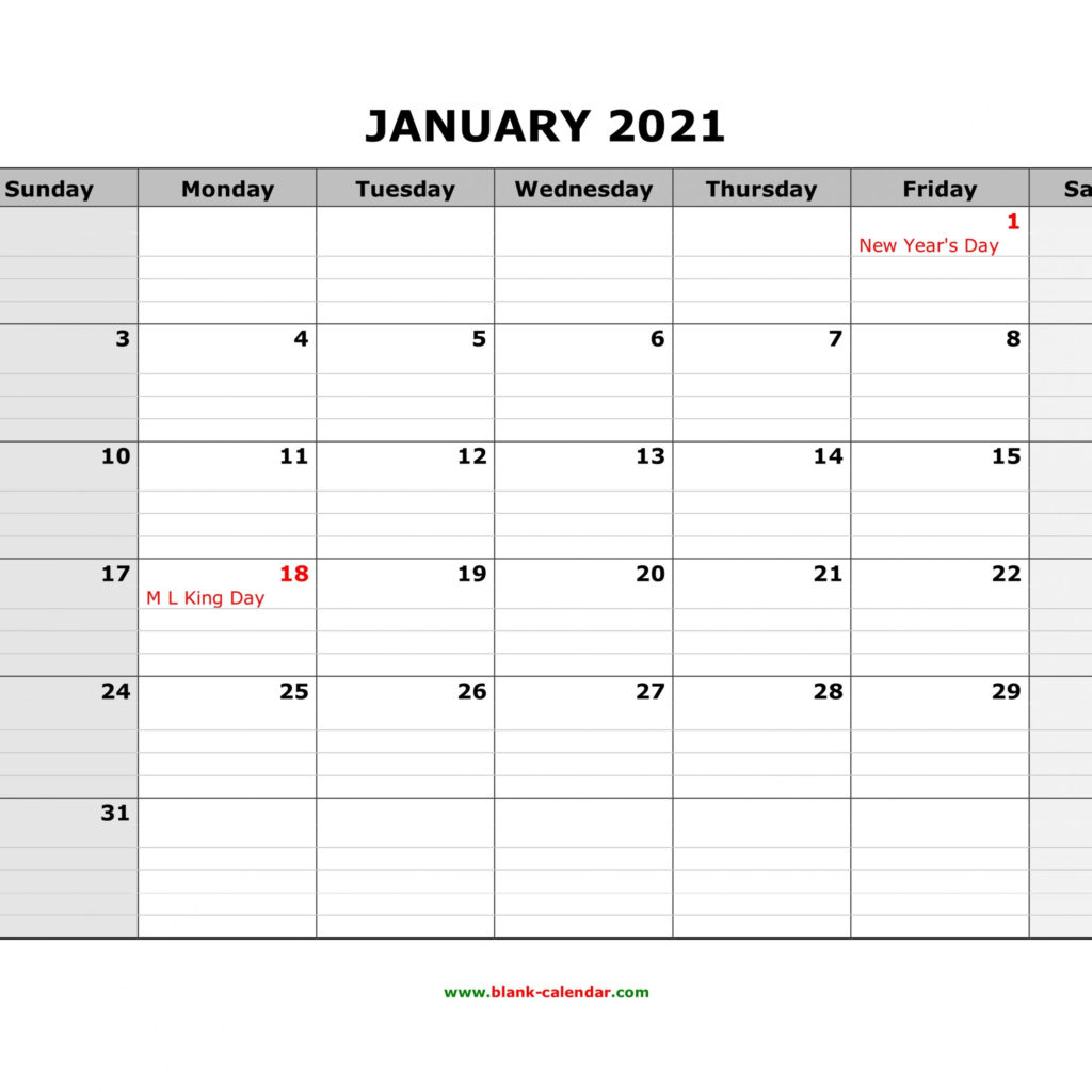 Printable Calendar 2021 Large Boxes - New Printable Form