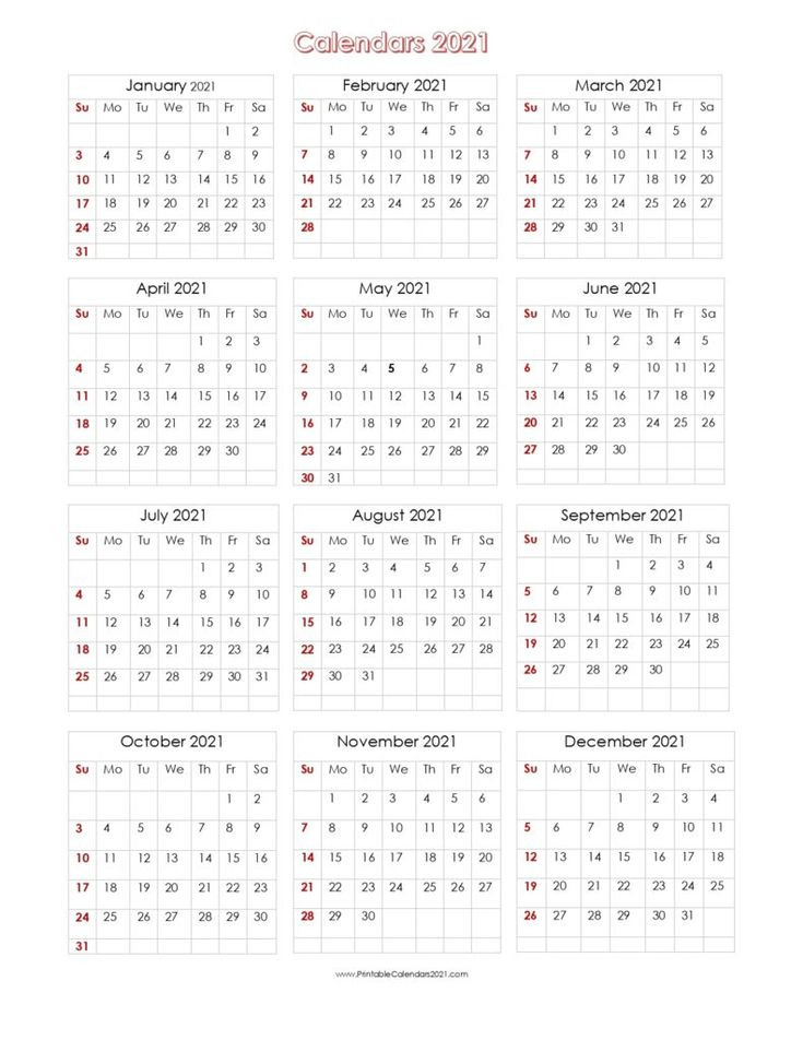 Printable Calendar 2021 One Page | Calendar Printables
