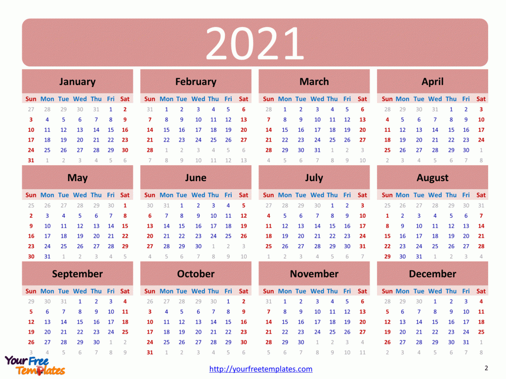Printable Calendar 2021 Template - Free Powerpoint Template
