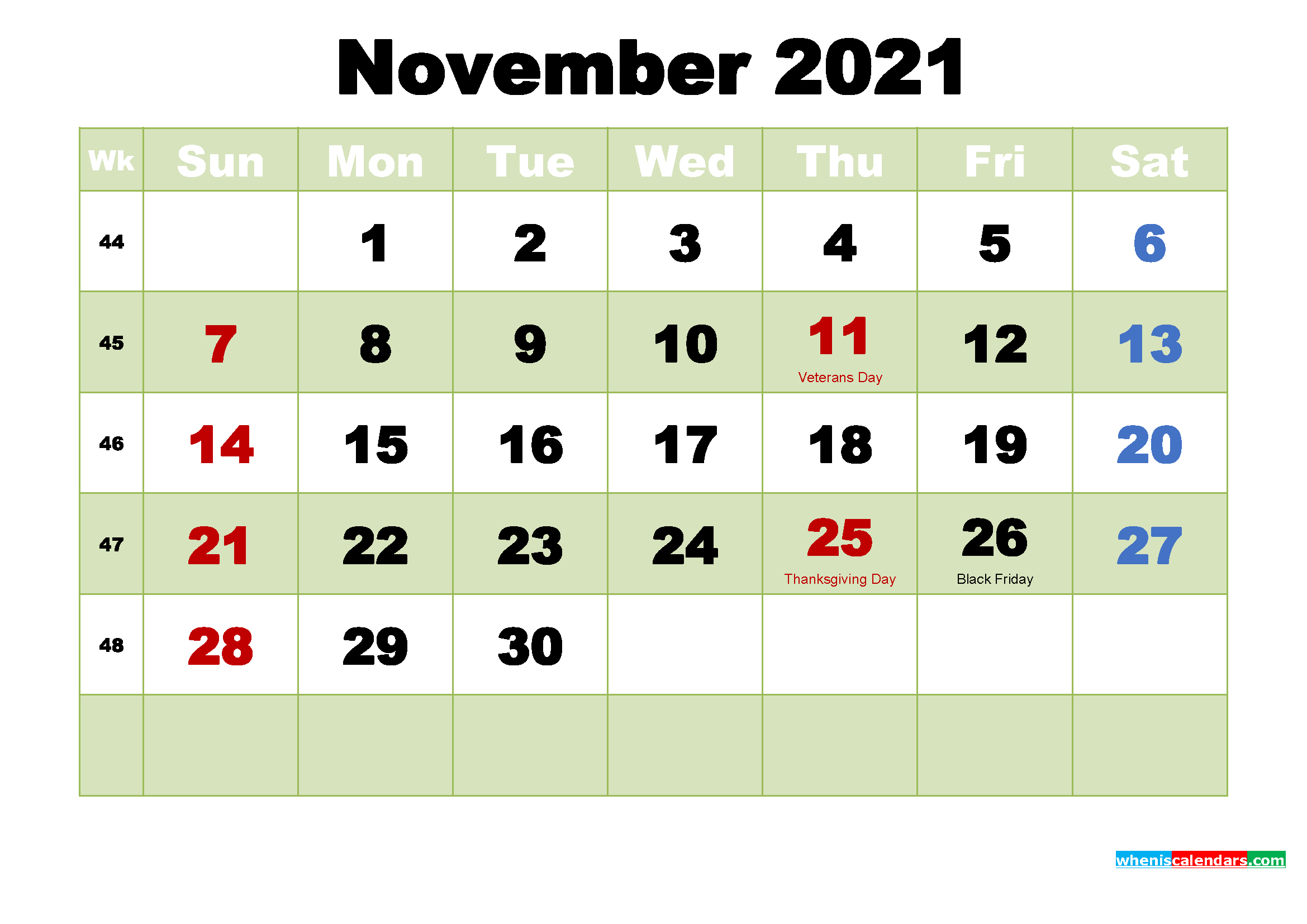 Printable Calendar For November 2021