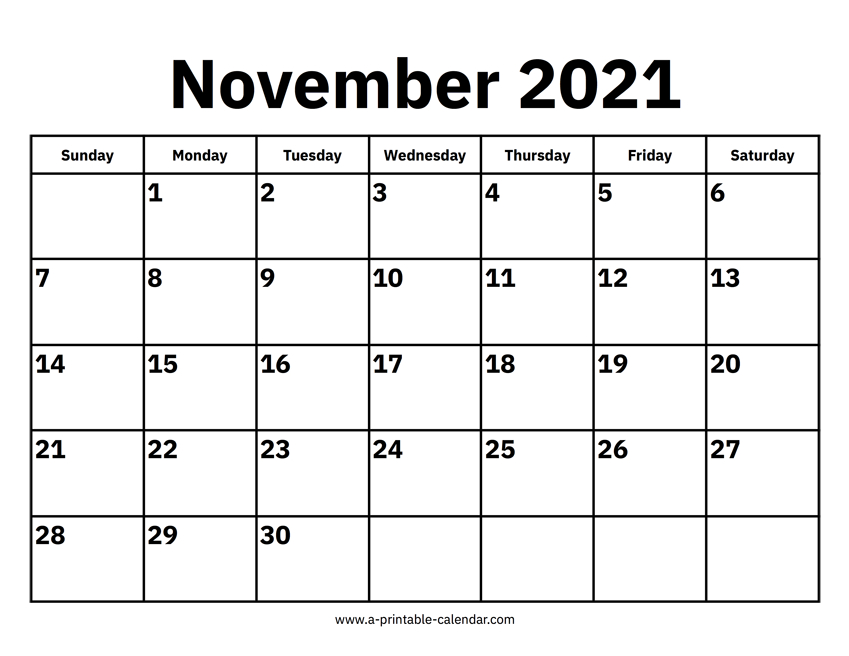 Printable Calendar November 2021 : Free Printable November