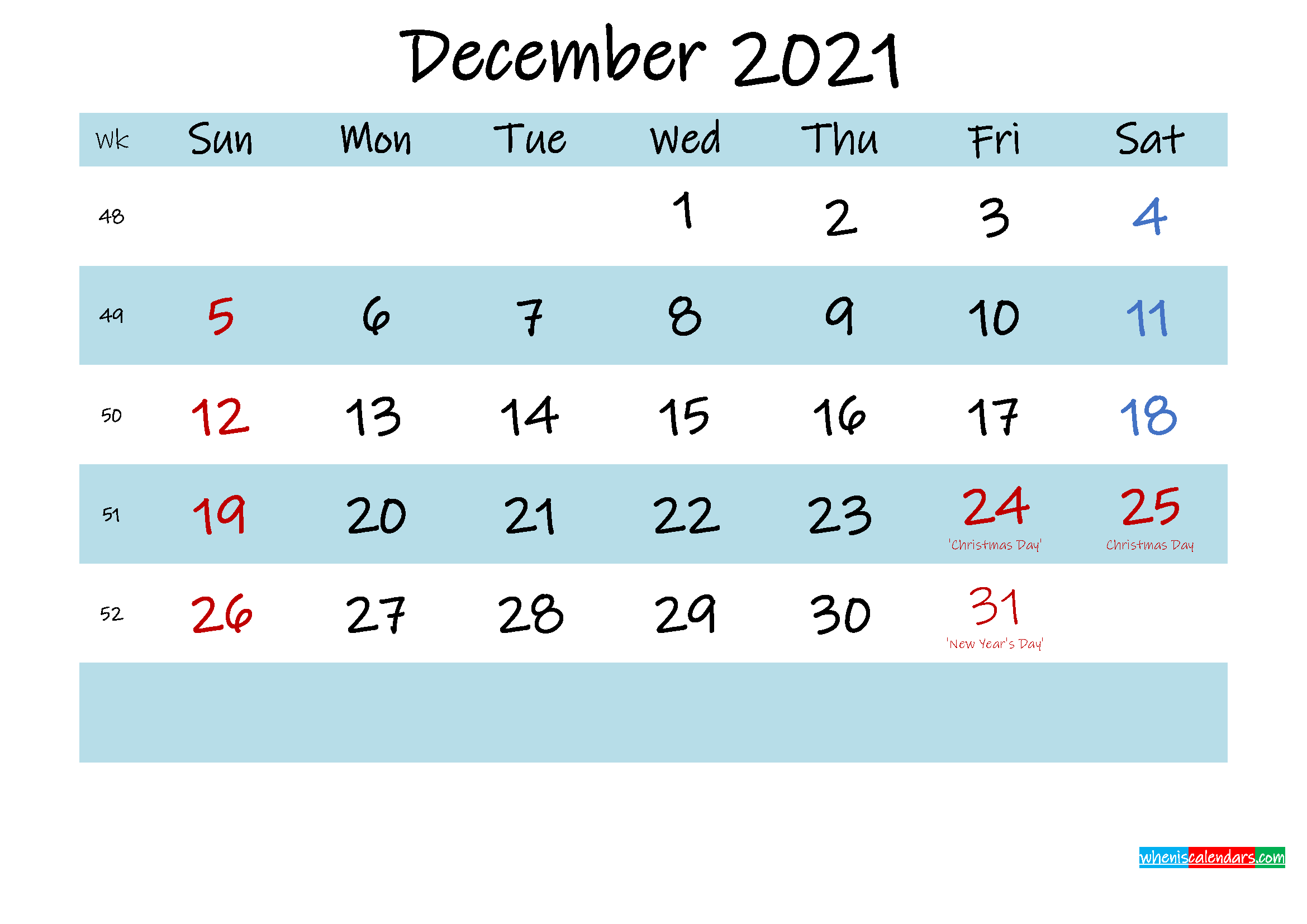 Printable December 2021 Calendar Pdf - Template No