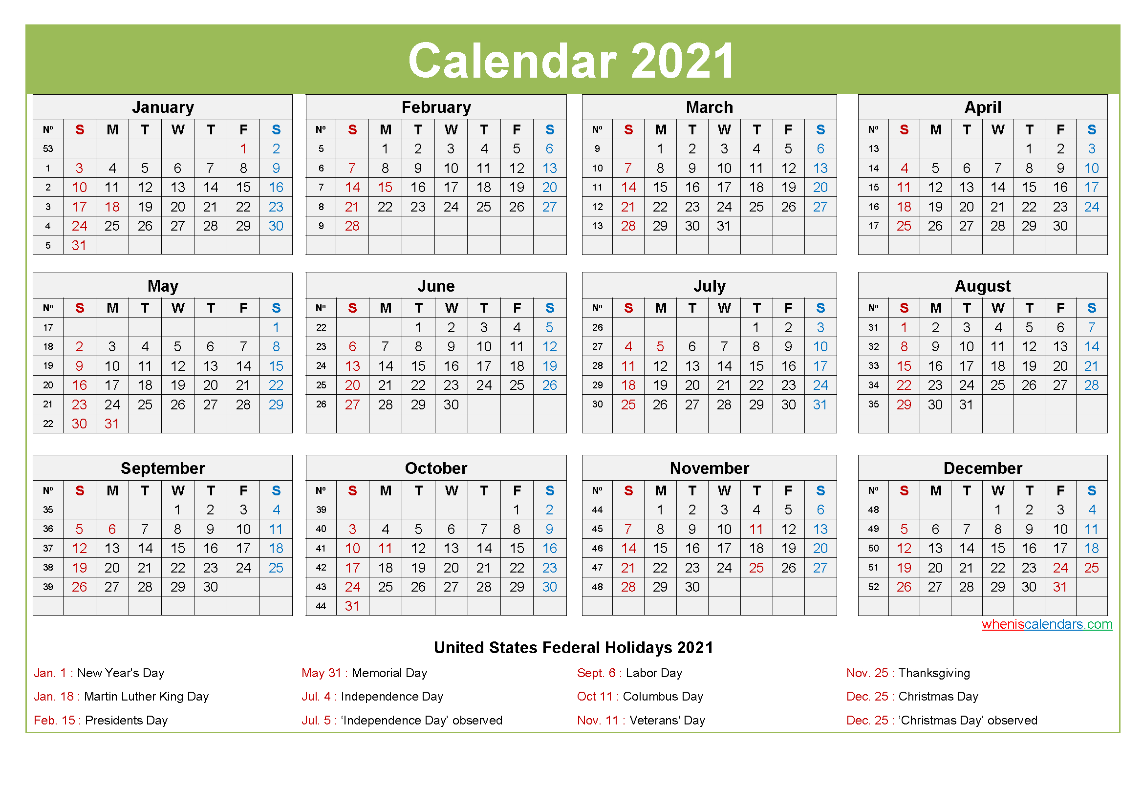 Free Printable 2021 Calendar Templates