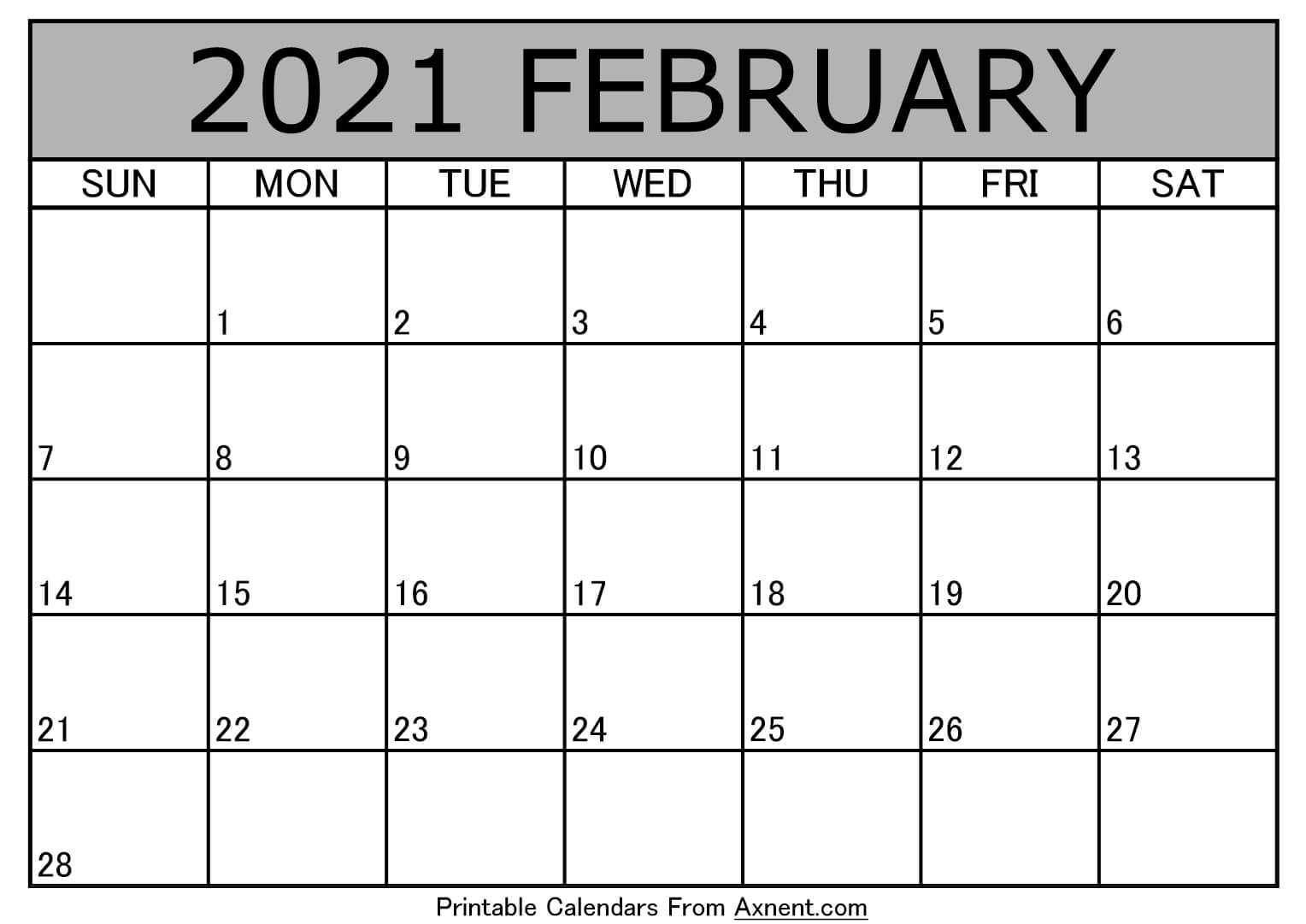 Printable February 2021 Calendar Template - Print Now