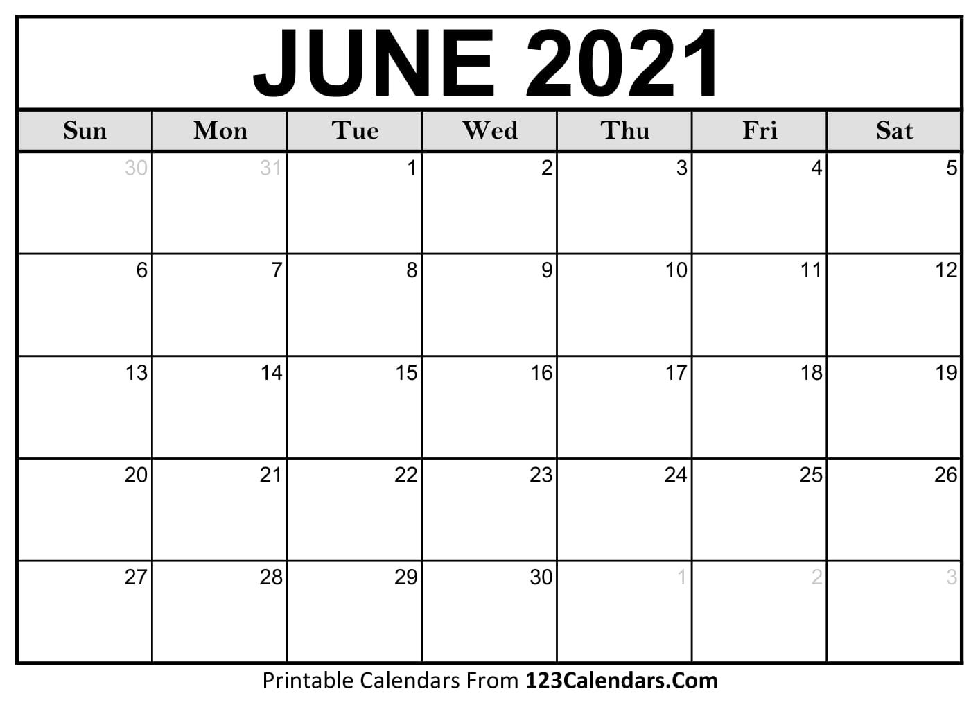 Printable June 2021 Calendar Templates | 123Calendars