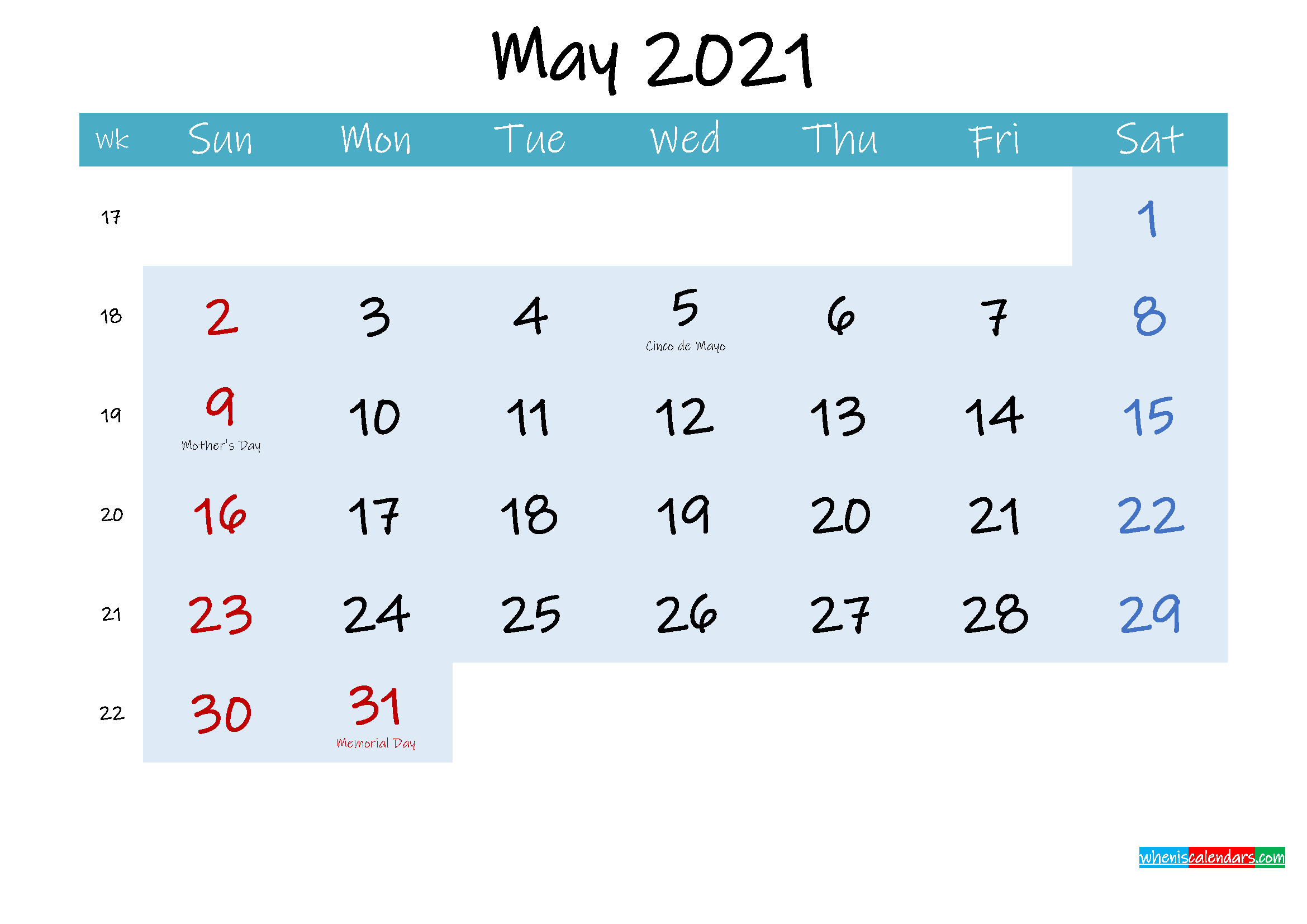 Printable Monthly 2021 Calendar Template Word - Microsoft
