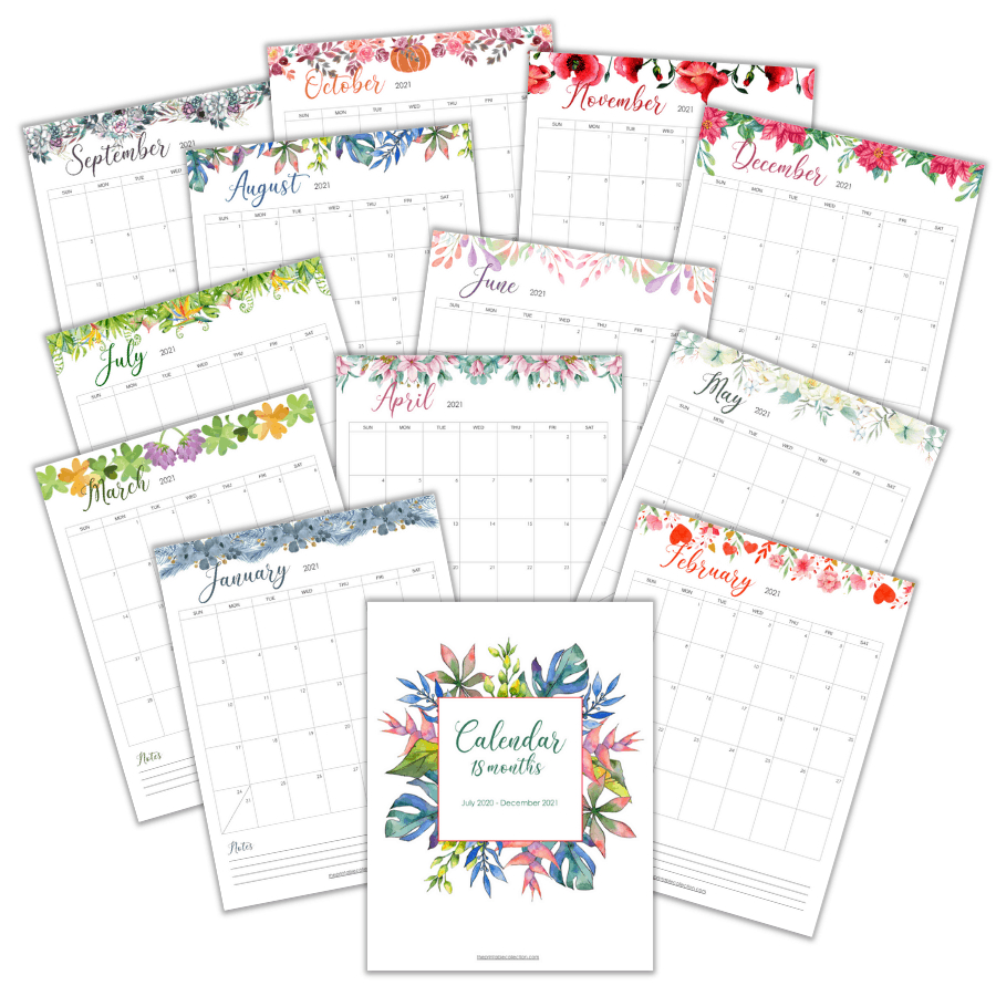 Printable Monthly Calendar 2021 With Watercolor Images