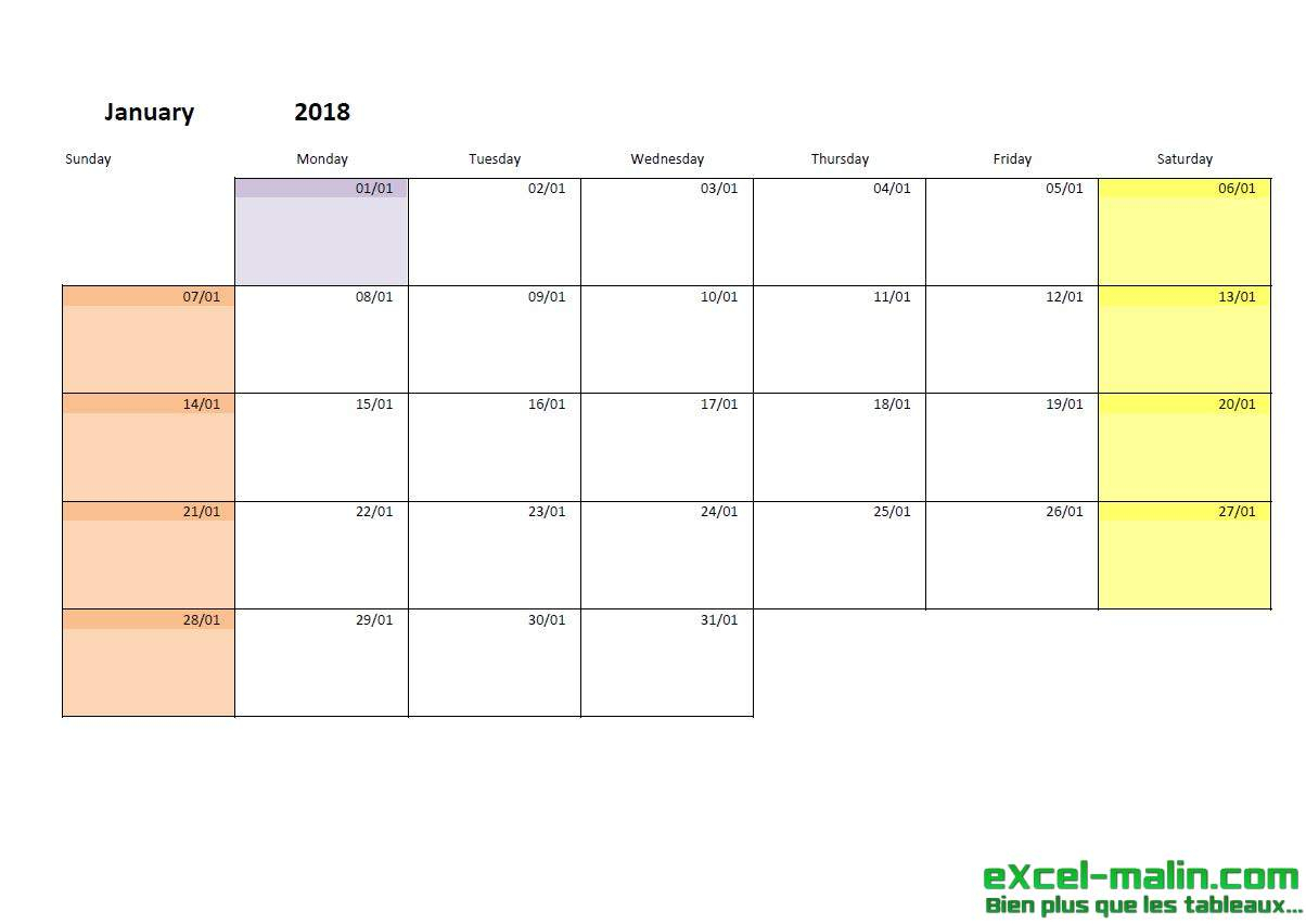 Printable Monthly Calendar Template For Excel | Excel