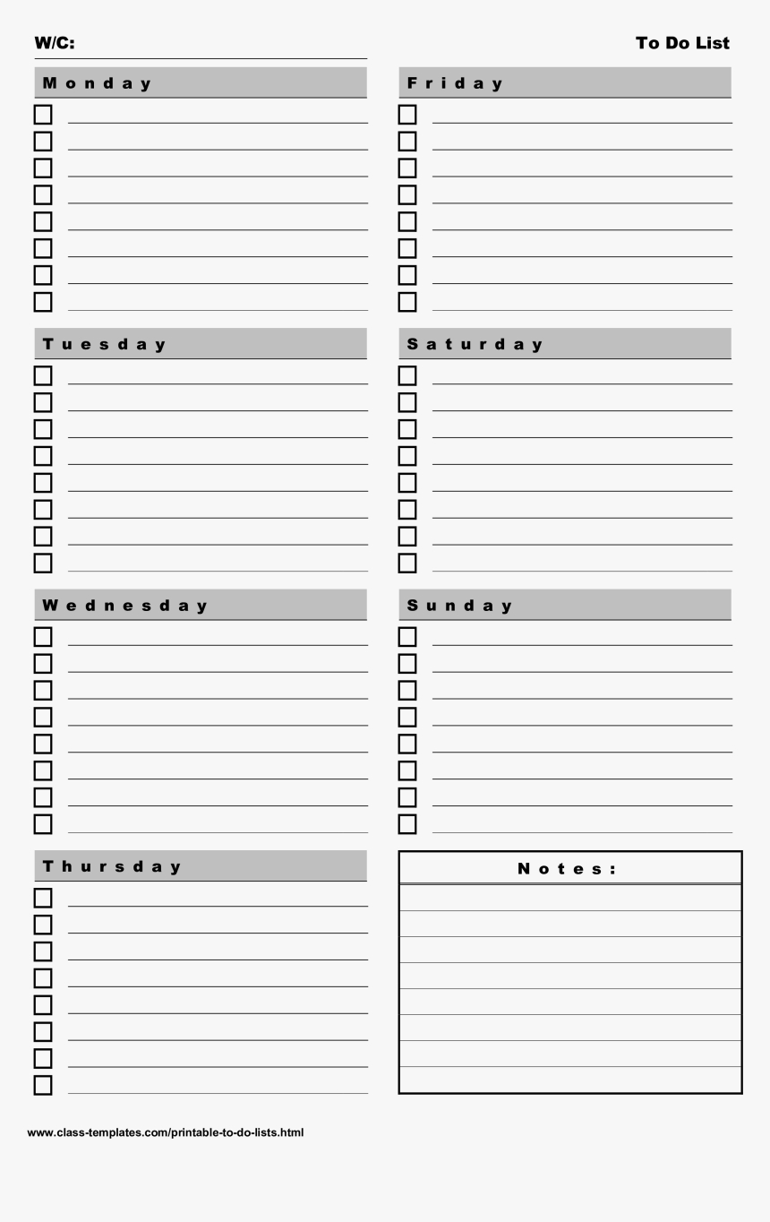 Printable To-Do List 7 Days A Week Portrait Main Image