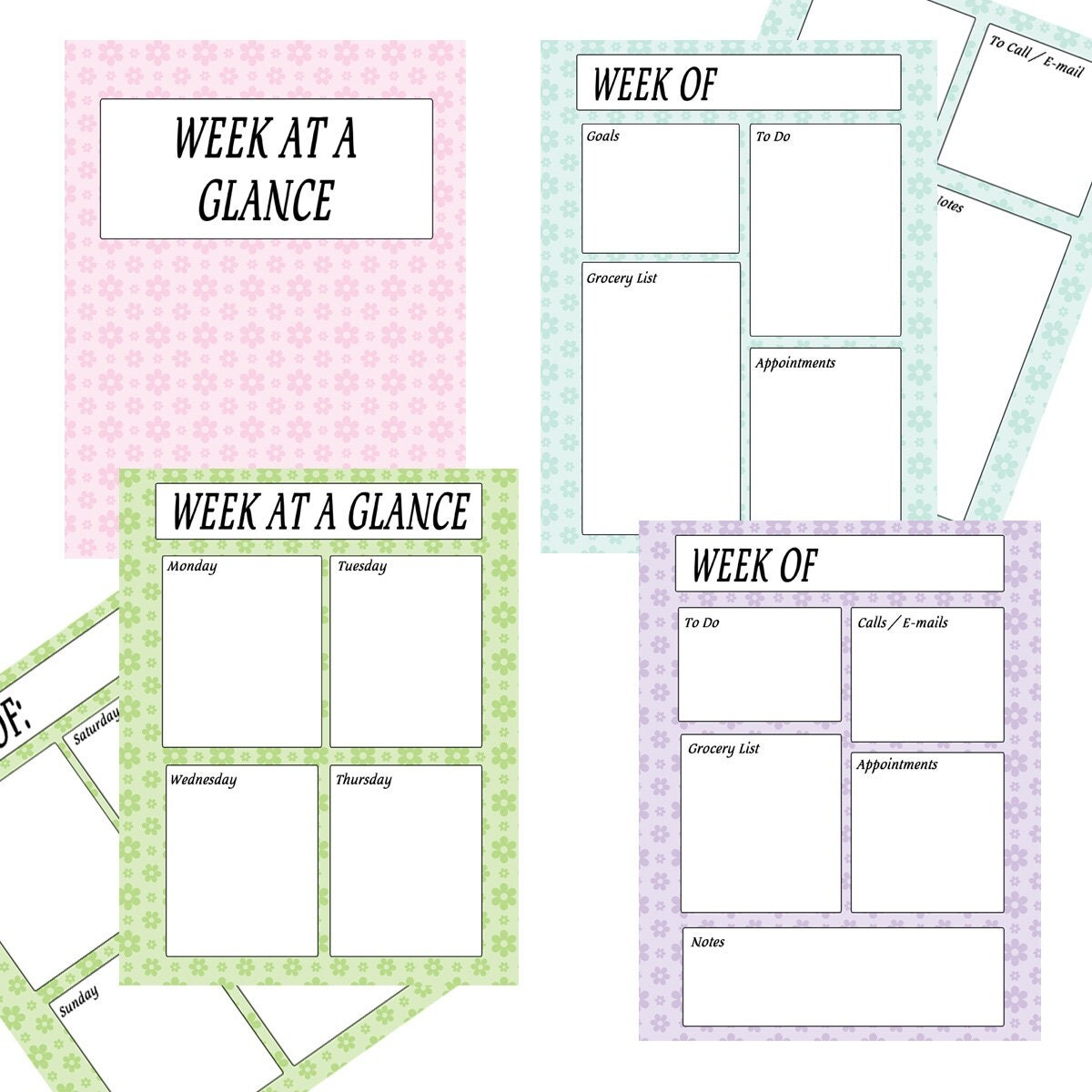 Printable Weekly Planner Sheets Week At A Glance Sheets
