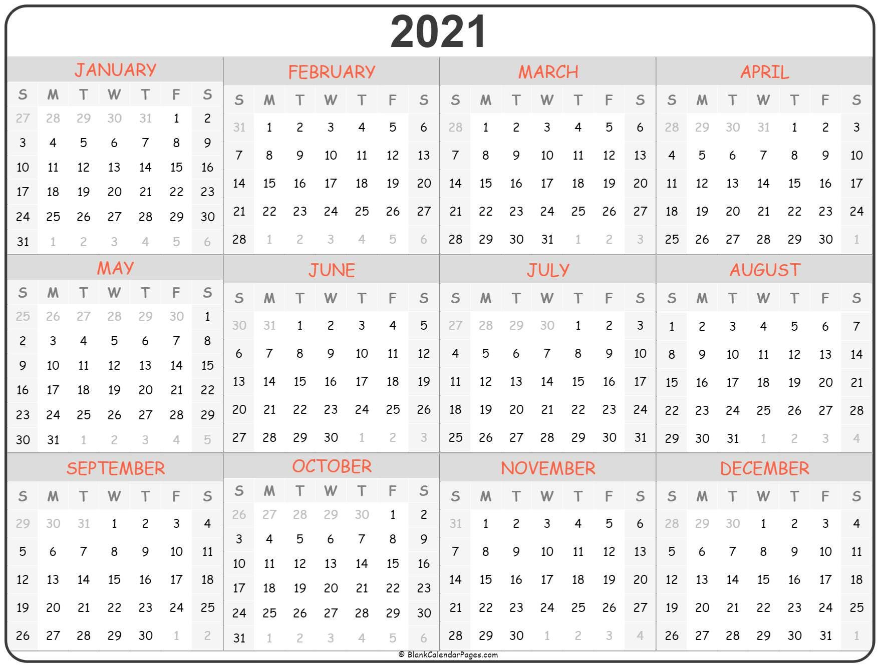 Printable Yearly 2021 Calendar | Printable Calendar Design