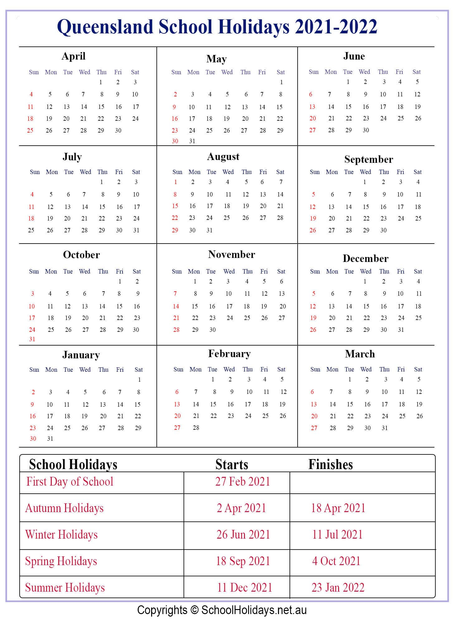 Qld *School Holidays* 2021 [Queensland] ️