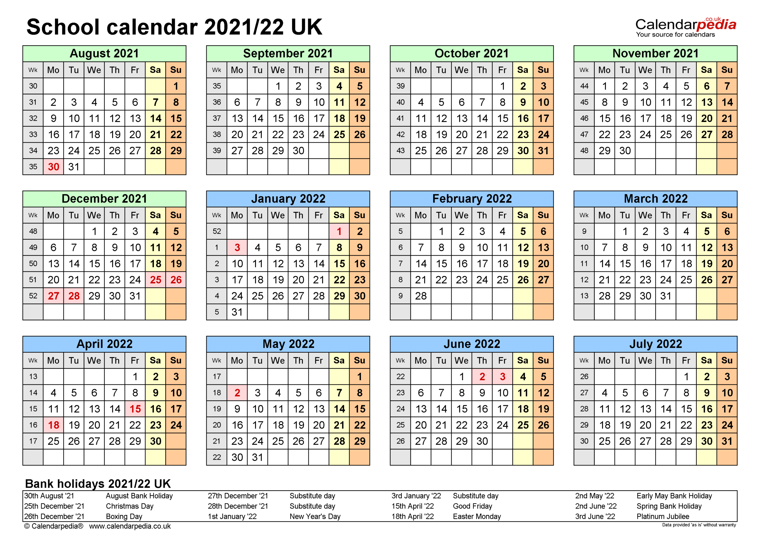 School Calendars 202122 Uk - Free Printable Pdf Templates