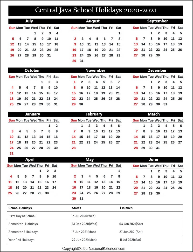 School Holidays Central Java 2020-2021 [Academic Calendar