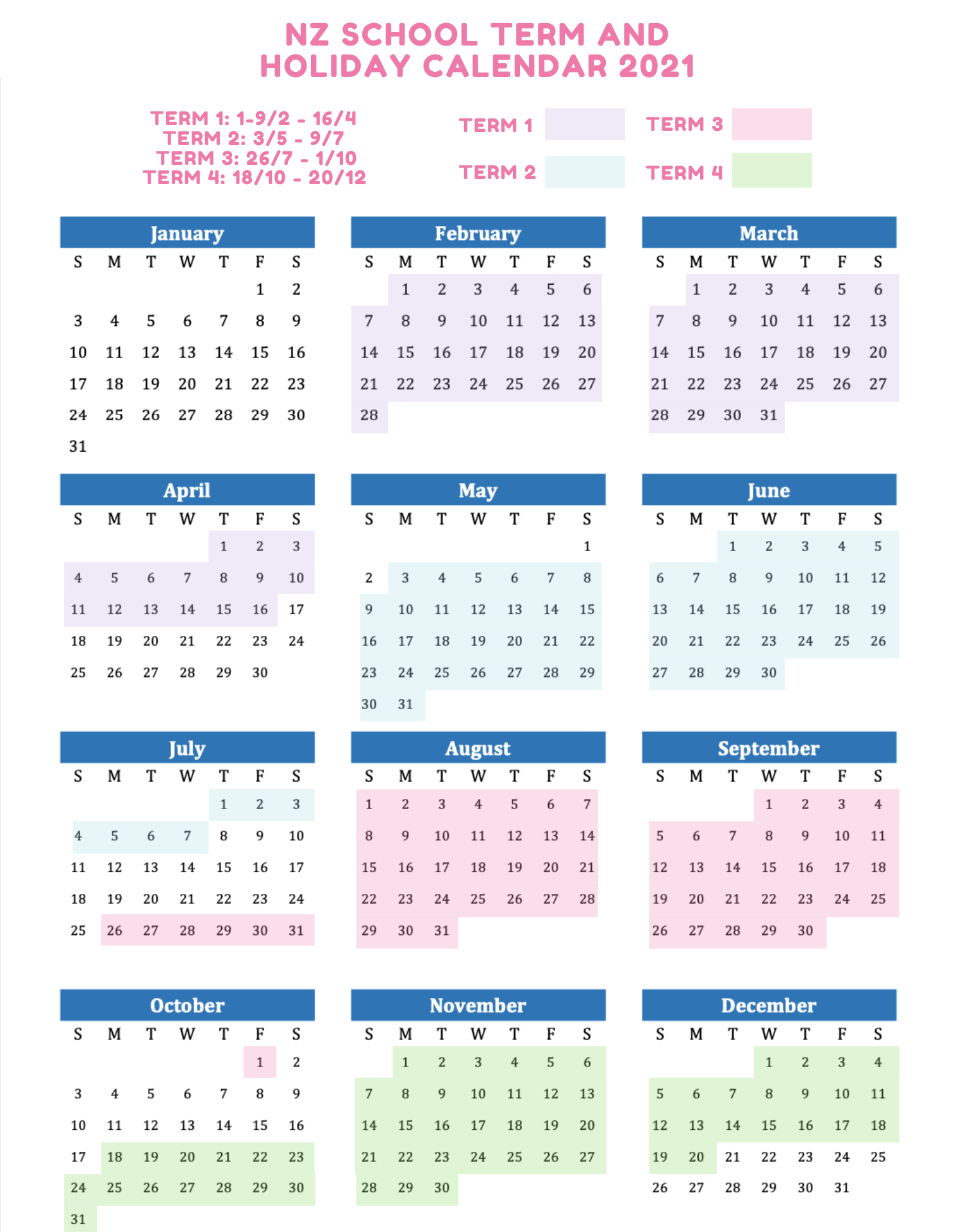 School Terms And Holidays Nz 2021-2022 | Printable Calendars