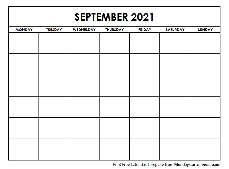 September 2021 Calendar Blank Template To Print | Starting
