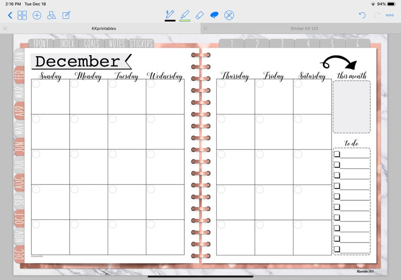 Sunday-Saturday Monthly Calendar Monthly Digital Planner