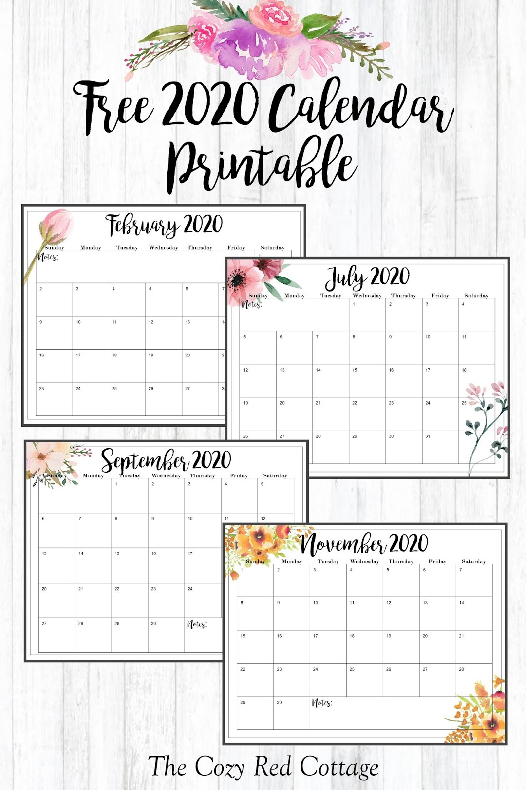 The Cozy Red Cottage: 2020 Calendar (Free Printables)