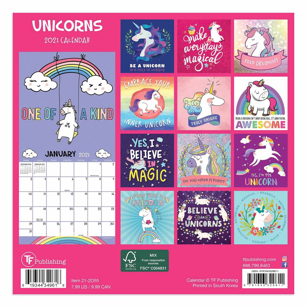 Unicorns Mini Calendar 2021 At Calendar Club