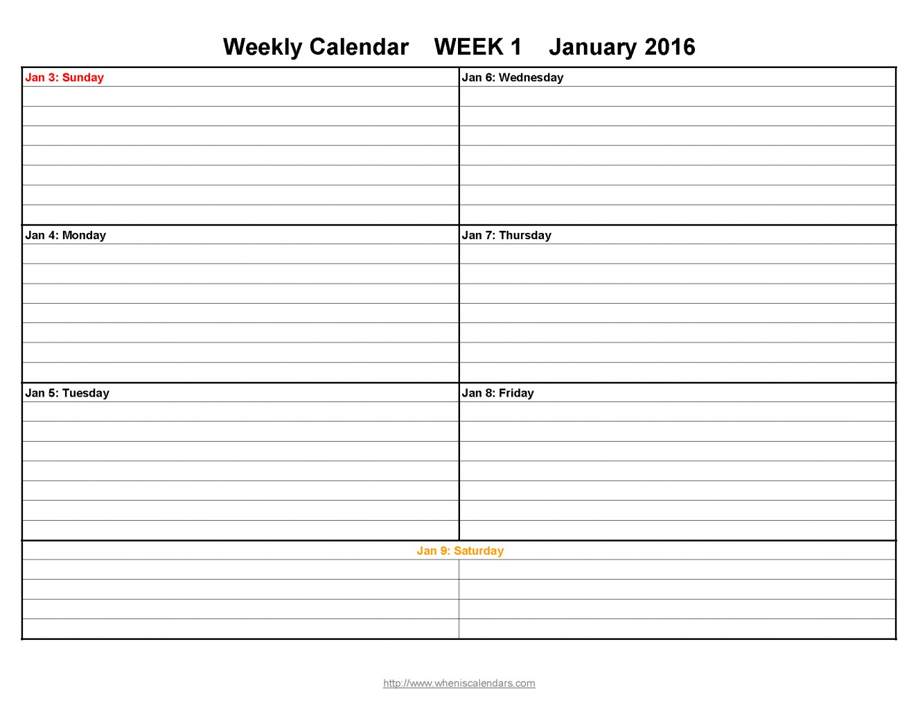 Unique Printable One Week Calendar | Free Printable