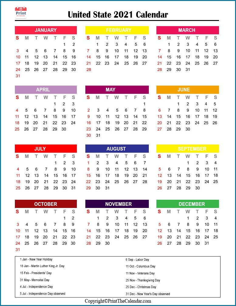 Us Holidays 2021 [2021 Calendar With Us Holidays]