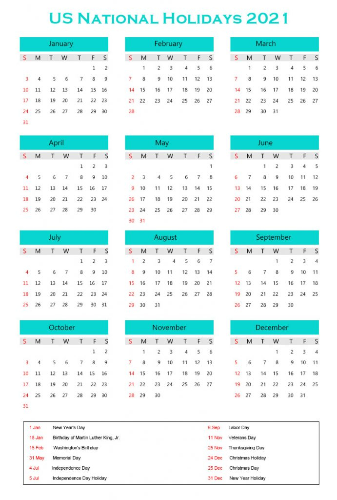Us National Holidays 2021 [Usa Calendar 2021 With National