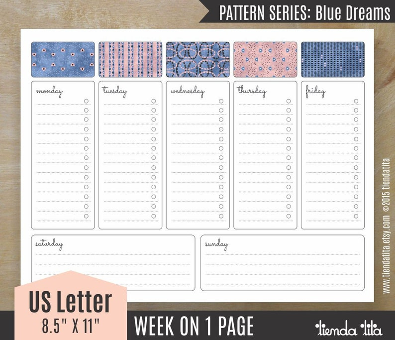 Week At A Glance Desk Planner Printable Blue Dreams Pdf | Etsy