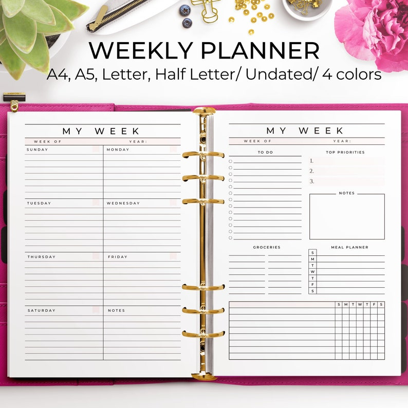 Week At A Glance Printable Weekly Planner Undated Week On