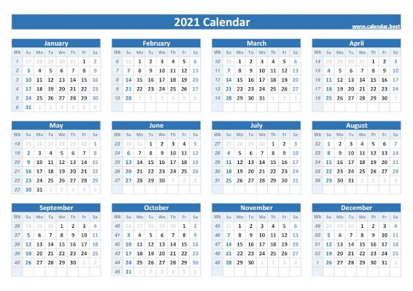 Week Numbers For 2021 : List And Calendar -Calendar.best