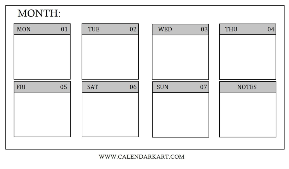 Weekly Calendar Minimalist: Landscape Layout | Weekly