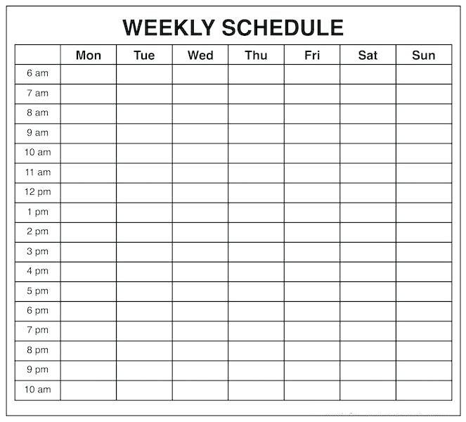 Weekly Calendar Template | Schedule Printable Weekly