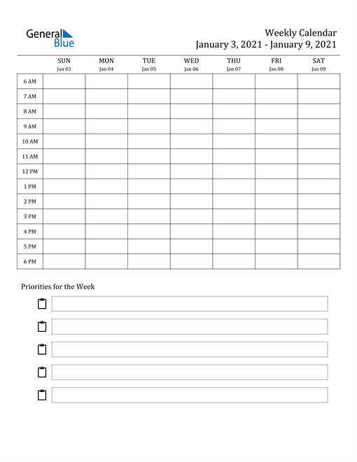 Weekly Planner January 2021