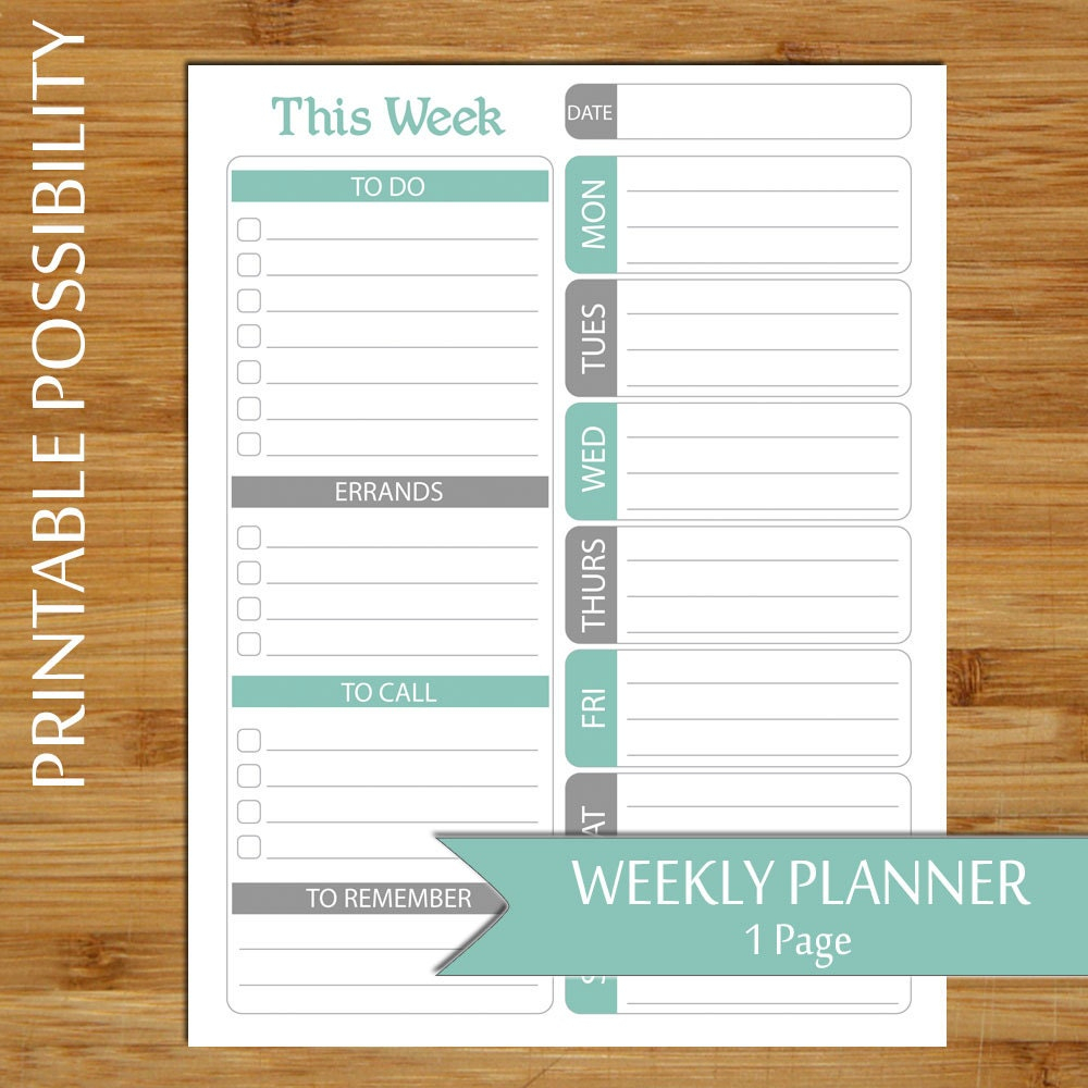 Weekly Planner Page Printable Week At A Glance Planner | Etsy