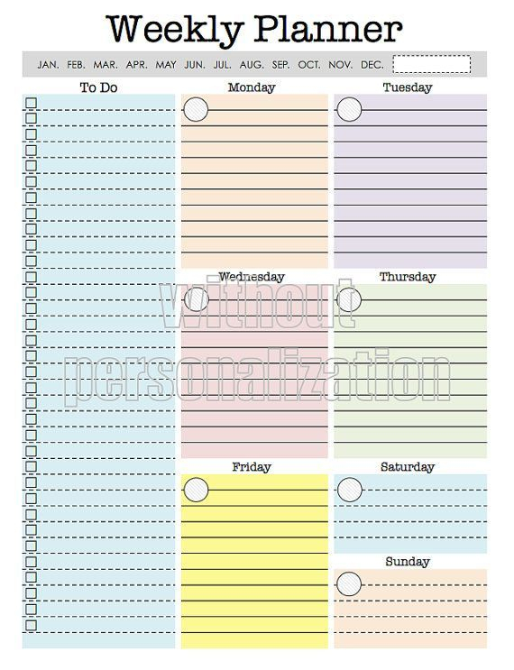 Weekly Planner Page Printable Weekly Organizer Week At A | Etsy | Weekly Planner Planner Pages