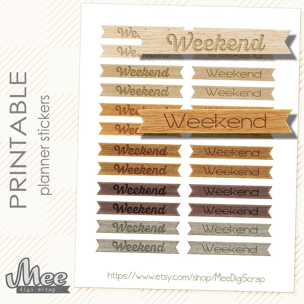 Wood Weekend Planner Stickers_Printable Planner Stickers