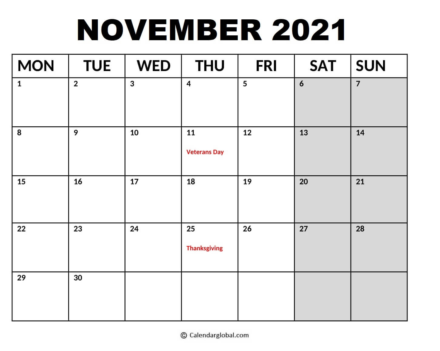 2021 Monthly Calendar Printable Word