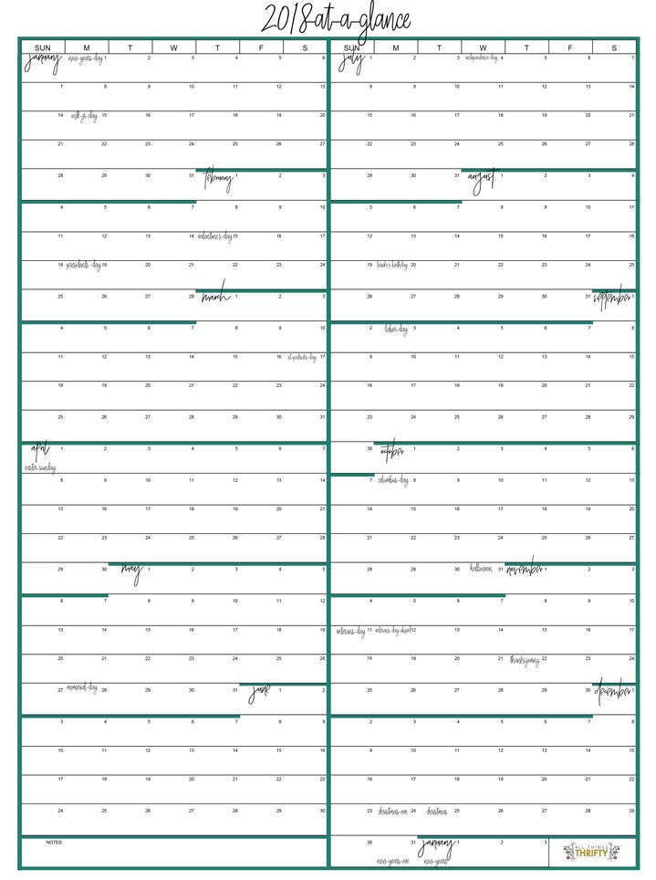 Year At A Glance Free Printable Calendar | Free Printable
