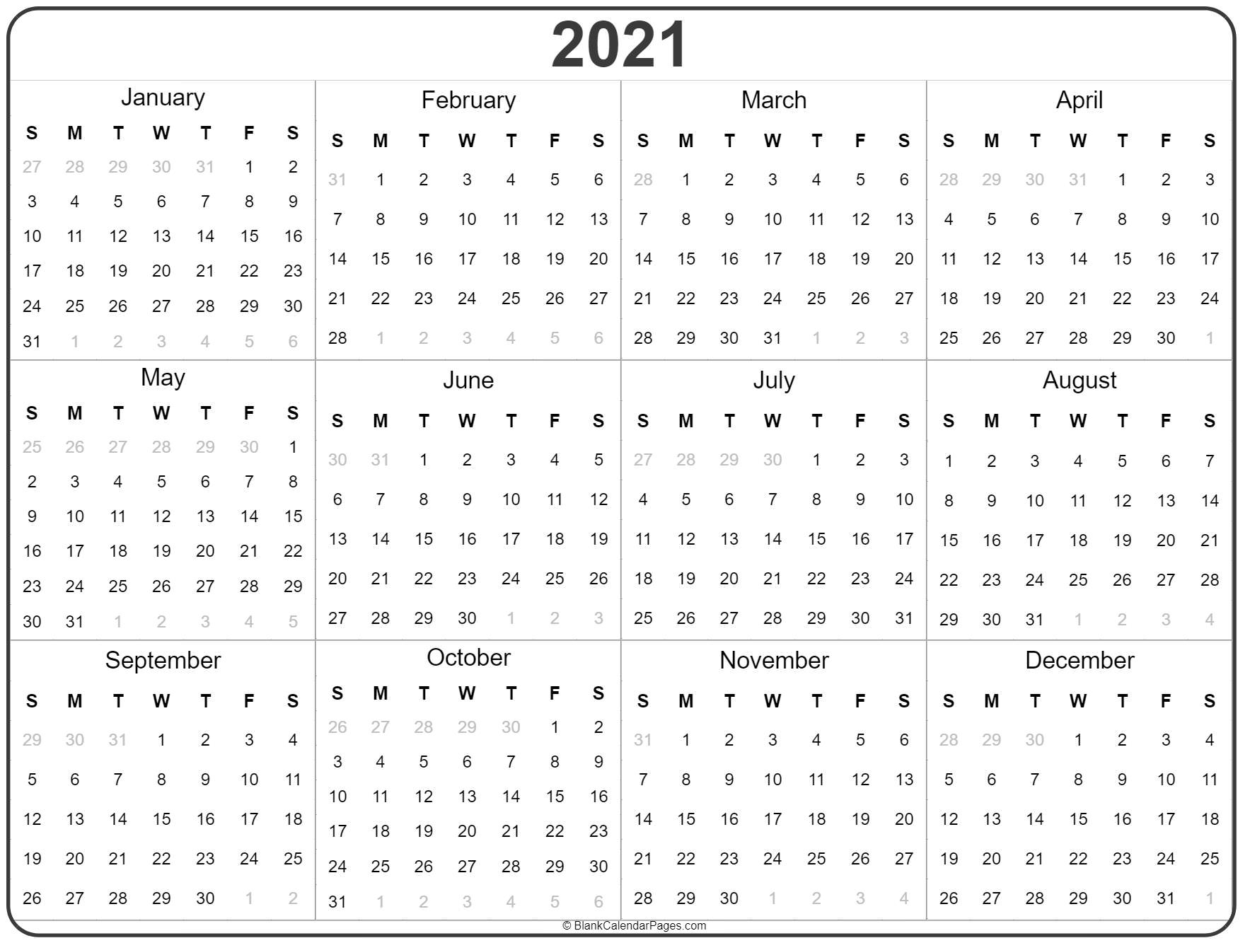 Yearly Calendar 2021 Free Printable | Avnitasoni
