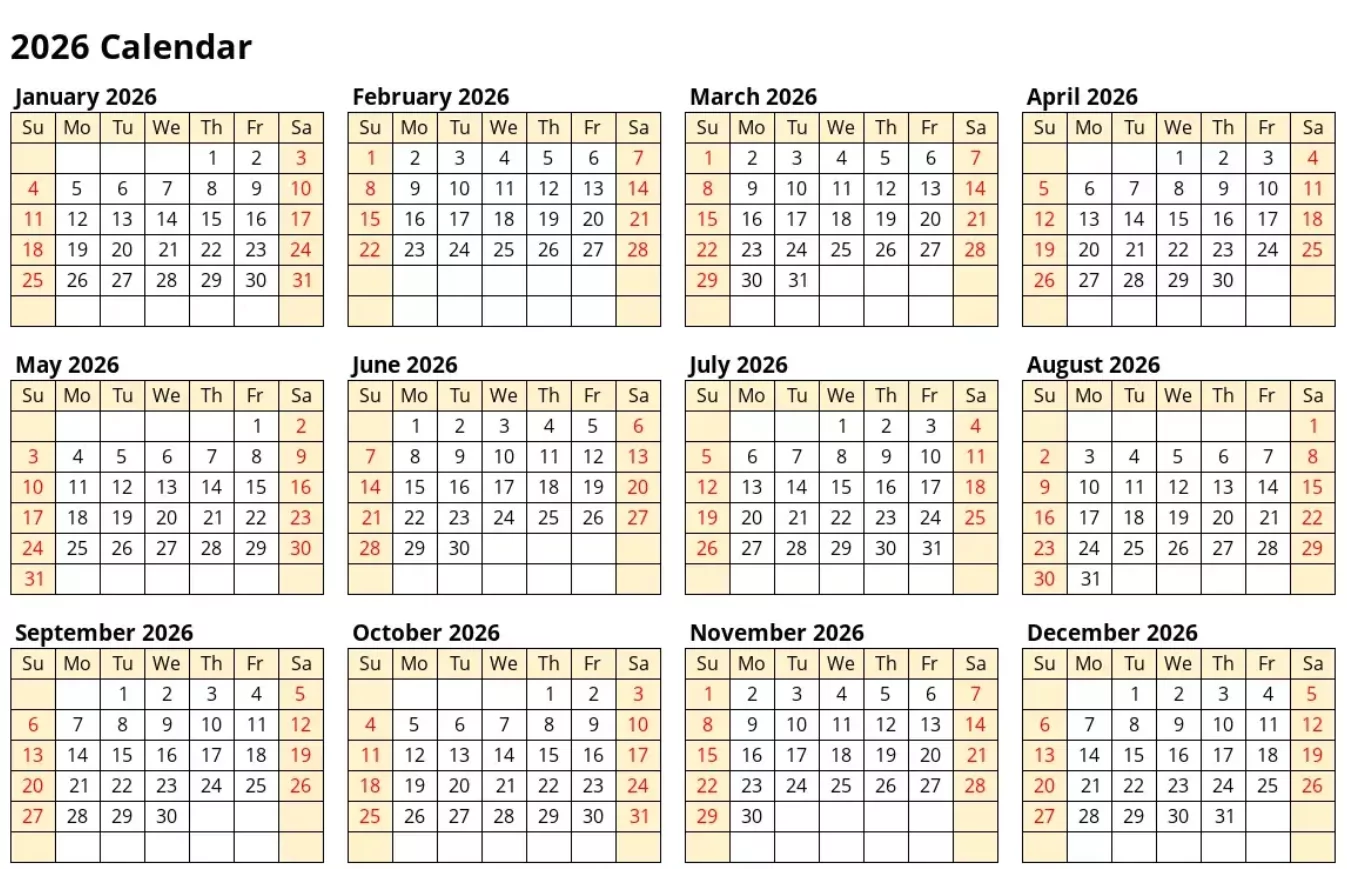 A close up of a 2026 monthly calendar page showing the date, time, and week number for efficient scheduling