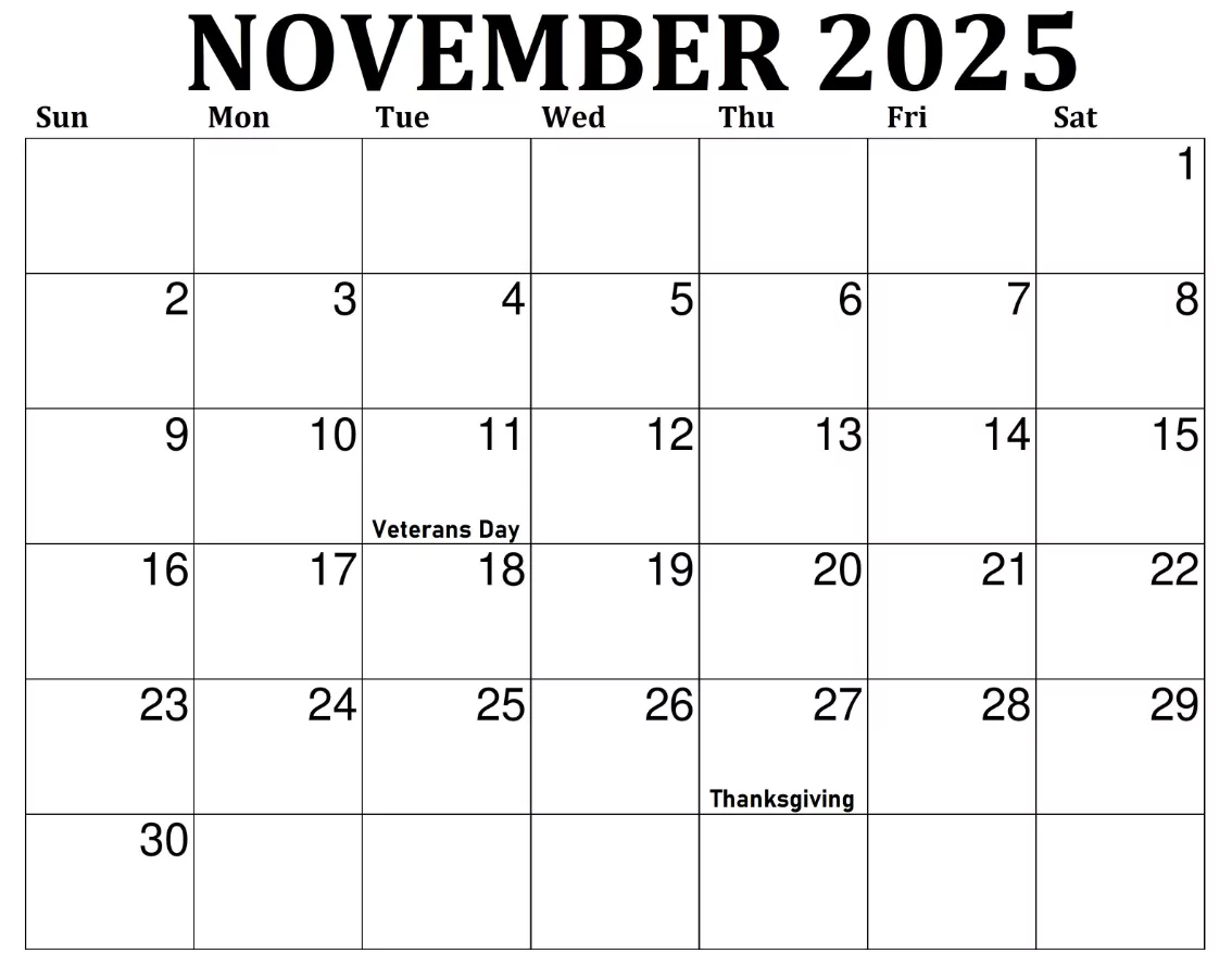 Printable and editable November 2025 monthly planner for work and personal use