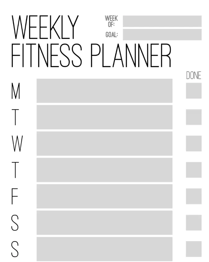 ClickUp fitness calendar template showing weekly workout plan layout