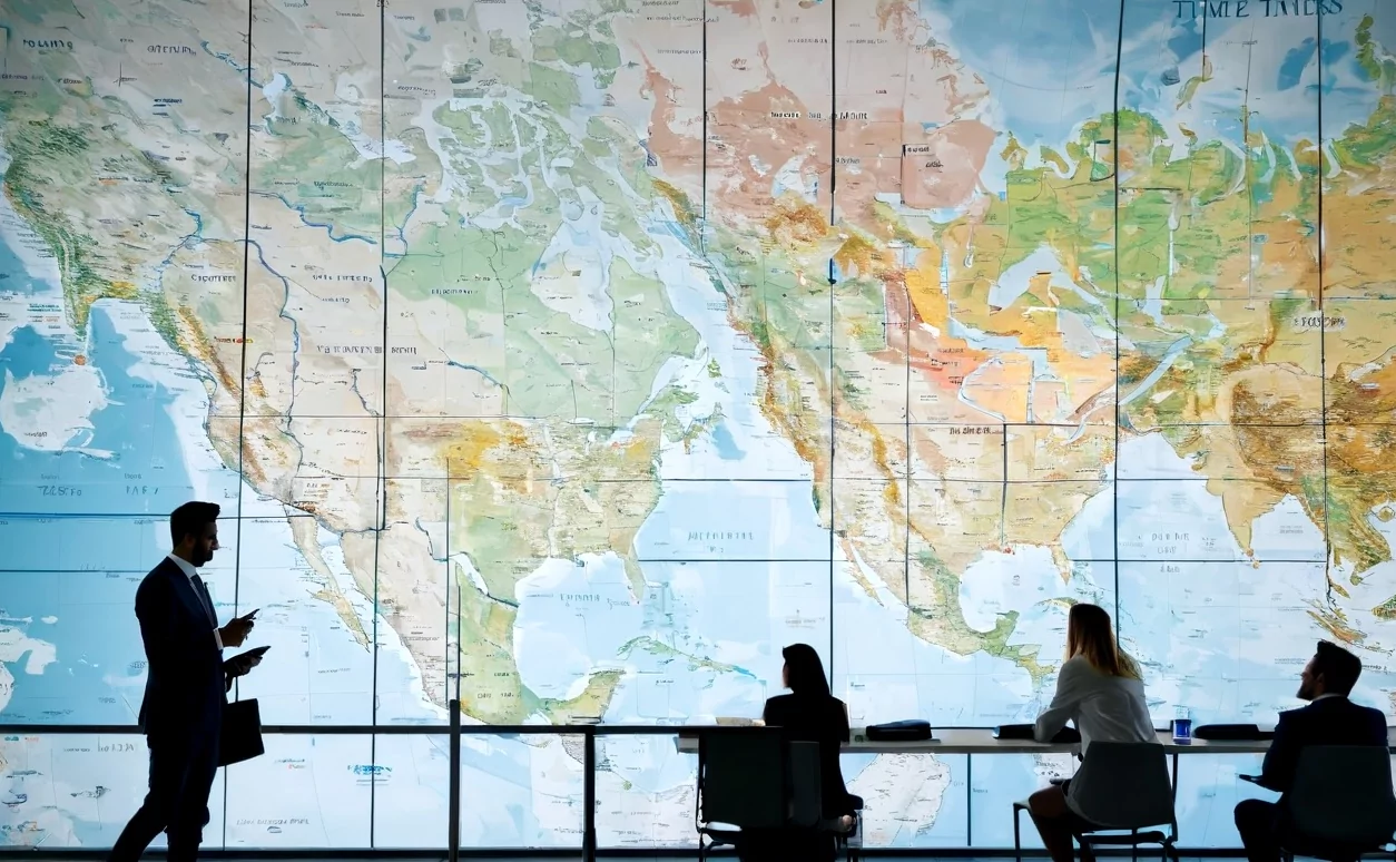 Overlapping calendars showing time zone meeting conflicts