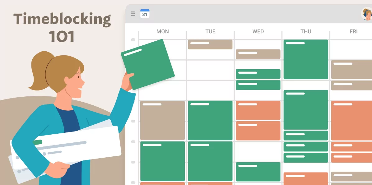 Productive workspace showing digital calendar time blocks and Focus Keeper timer running