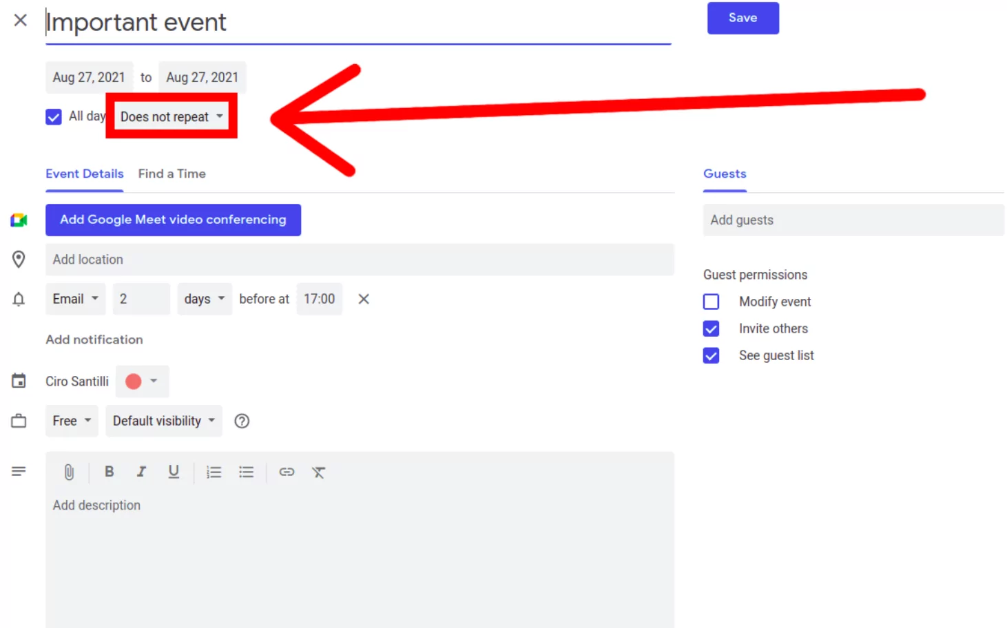how to add repeating events in google calendar