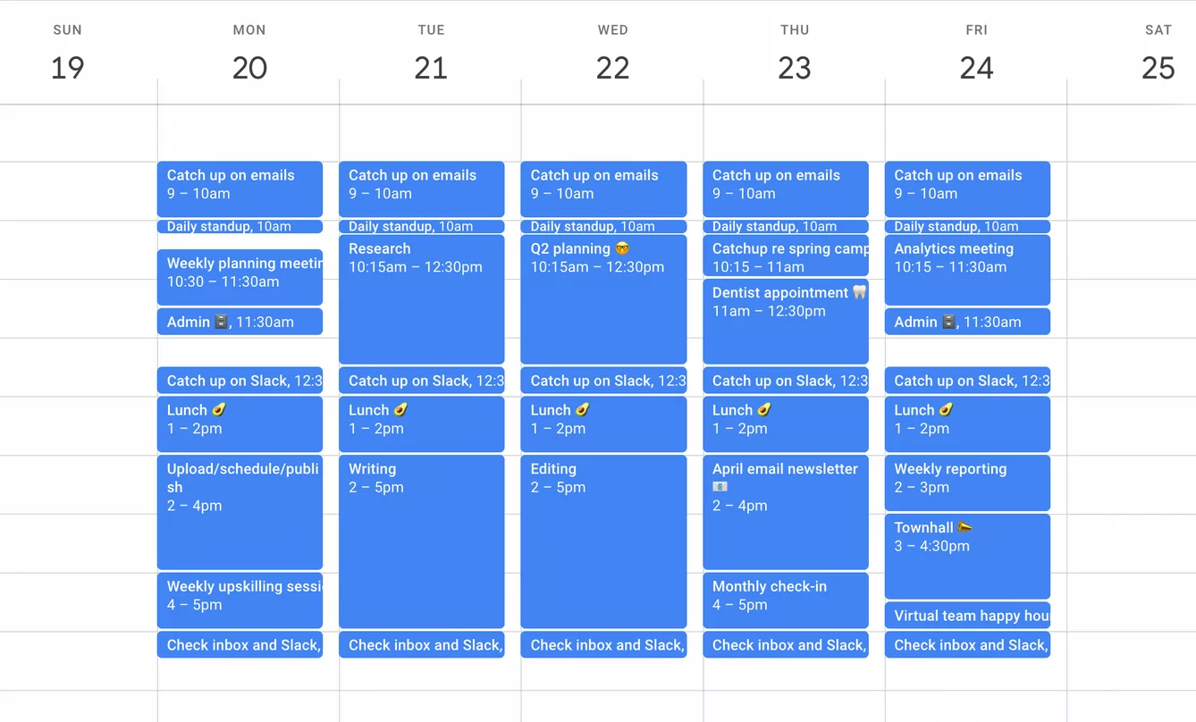 CEO time blocking calendar