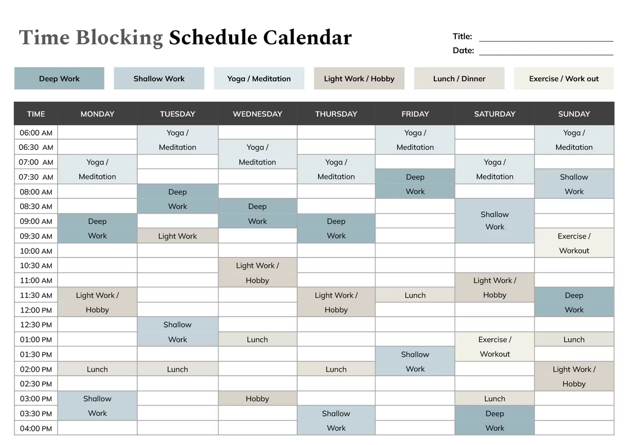 deep work time blocking calendar method