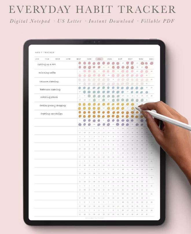 digital habit tracking calendar