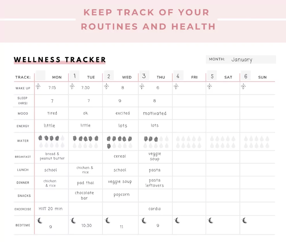 wellness planner calendar screen