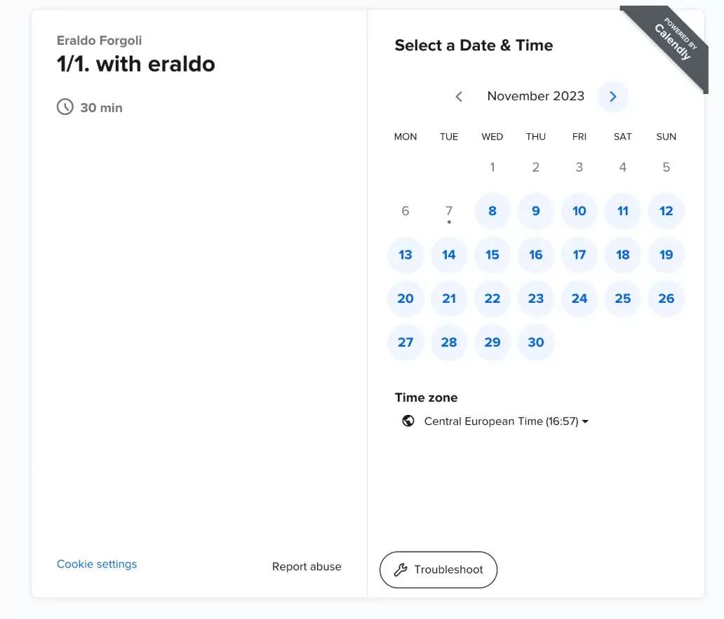 Calendly property showing appointment booking link interface mobile