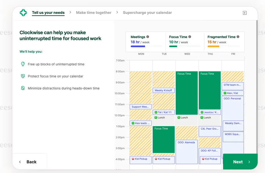 Clockwise AI calendar automatic team meeting rescheduling focus time